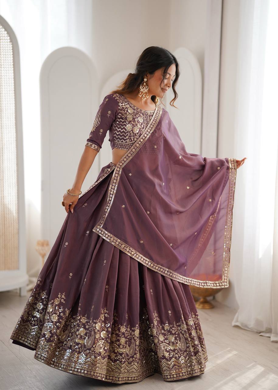 Delightful Purple Color Heavy Shimmer Silk Lehenga Choli