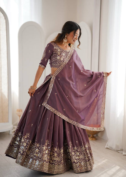 Delightful Purple Color Heavy Shimmer Silk Lehenga Choli