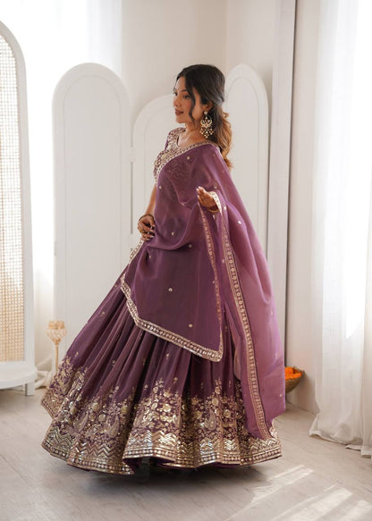 Delightful Purple Color Heavy Shimmer Silk Lehenga Choli