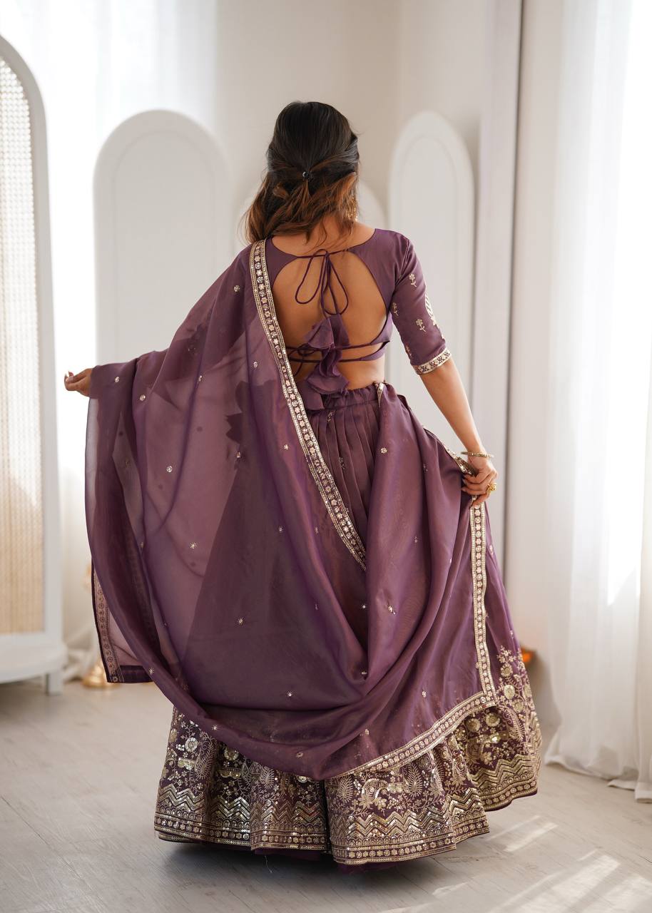 Delightful Purple Color Heavy Shimmer Silk Lehenga Choli