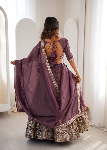 Delightful Purple Color Heavy Shimmer Silk Lehenga Choli