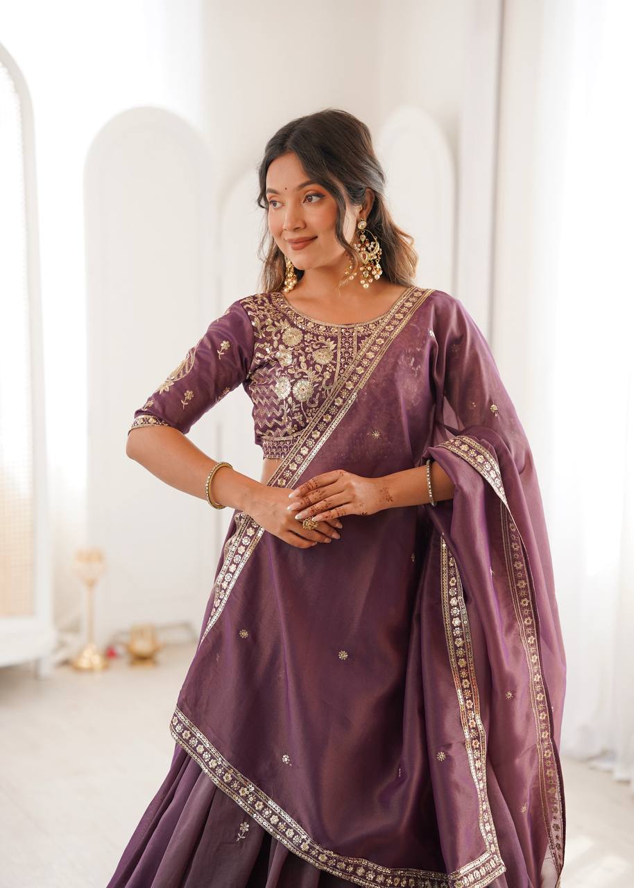 Delightful Purple Color Heavy Shimmer Silk Lehenga Choli