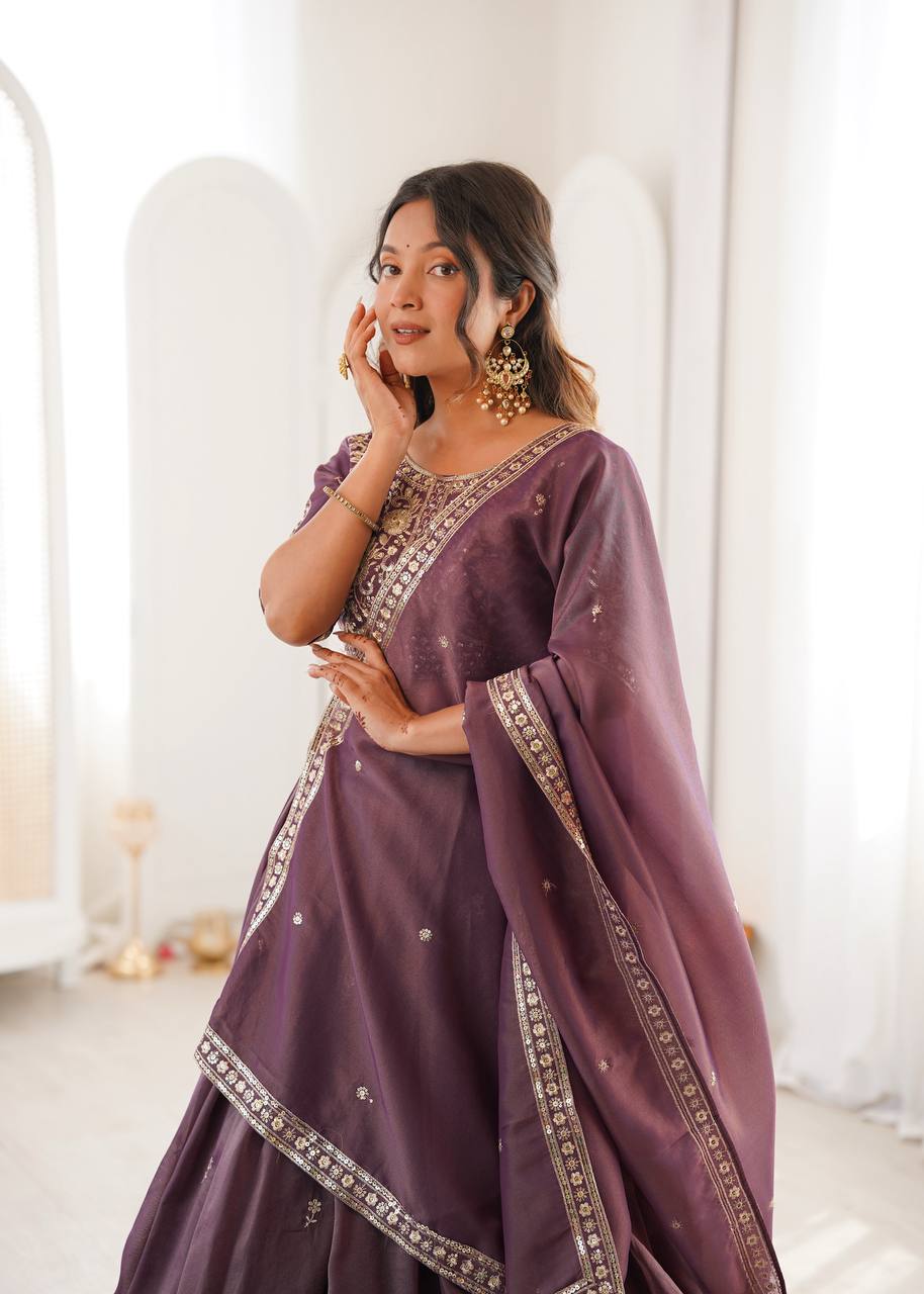 Delightful Purple Color Heavy Shimmer Silk Lehenga Choli