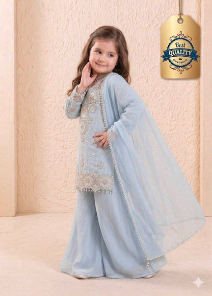 Girls Designer Georgette Sequin Embroidered Palazzo Set