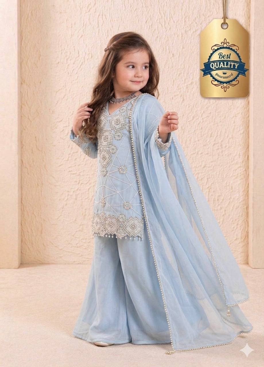 Girls Designer Georgette Sequin Embroidered Palazzo Set