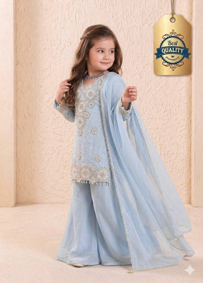 Girls Designer Georgette Sequin Embroidered Palazzo Set