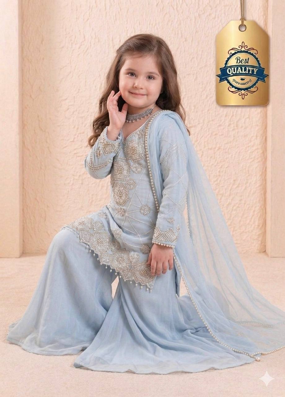 Girls Designer Georgette Sequin Embroidered Palazzo Set