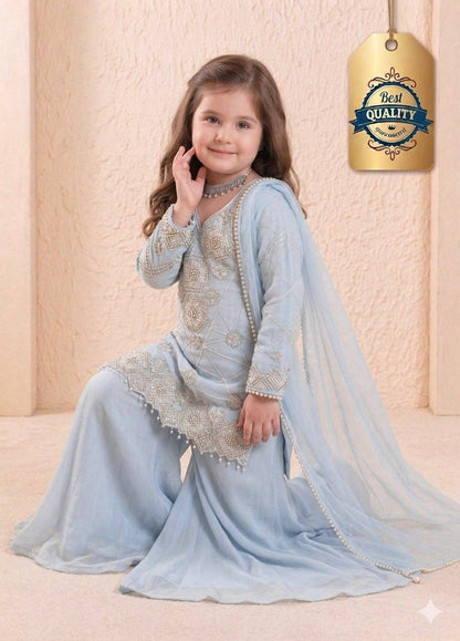 Girls Designer Georgette Sequin Embroidered Palazzo Set