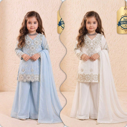 Girls Designer Georgette Sequin Embroidered Palazzo Set
