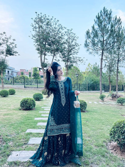 Elegant Green Color Embroidered Top with Semi-Stitched Lehenga & Net Dupatta for Wedding Wear