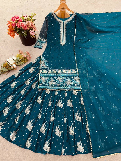 Elegant Green Color Embroidered Top with Semi-Stitched Lehenga & Net Dupatta for Wedding Wear