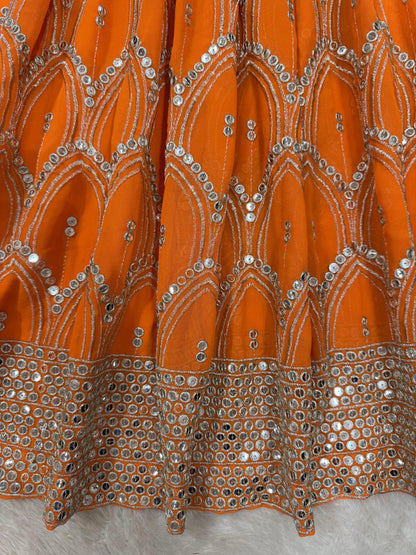 Beautiful Orange Color Faux Georgette And Thread With 9mm Sequence Work Palazzo Suit