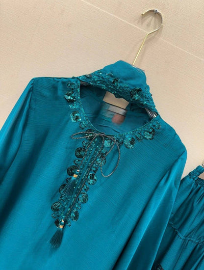 Charming Sky Blue Color Squence Embroidered Farshi Palazzo Suit