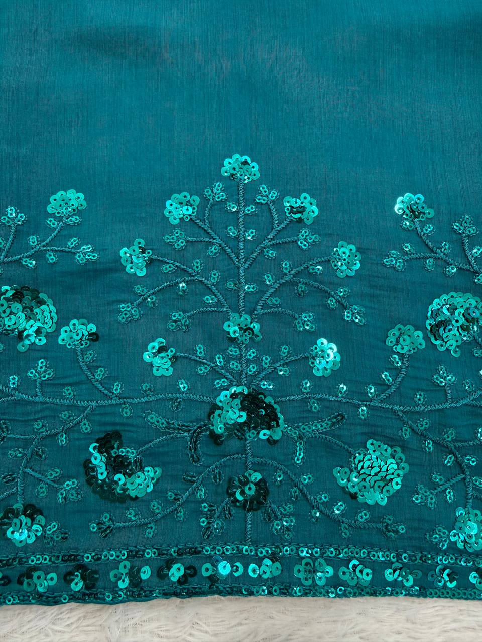 Charming Sky Blue Color Squence Embroidered Farshi Palazzo Suit