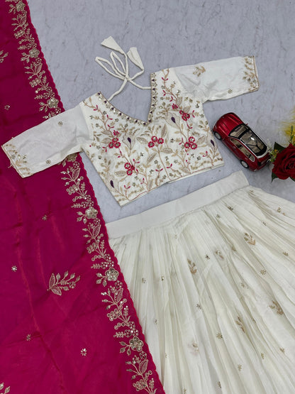 Engagement Wear Pink Color Sequence Embroidered Lehenga Choli