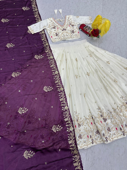 Reception Wear Purple Color Chinon Embroidered Lehenga Choli