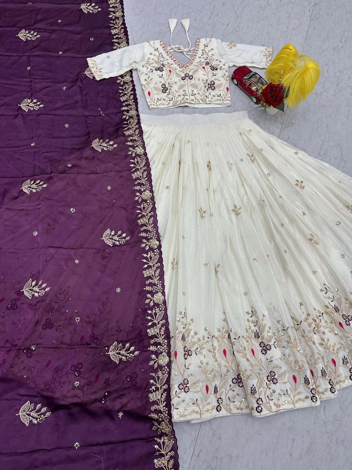 Reception Wear Purple Color Chinon Embroidered Lehenga Choli