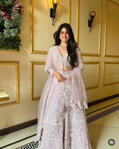 Engagement Wear Lavender Color Net Lehenga With Resham Thread And Sequins Work Designer Lehenga Choli