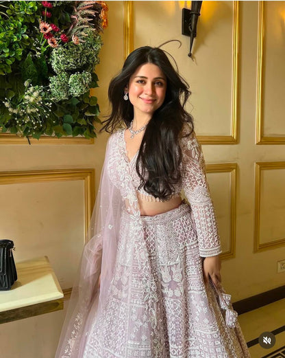 Engagement Wear Lavender Color Net Lehenga With Resham Thread And Sequins Work Designer Lehenga Choli