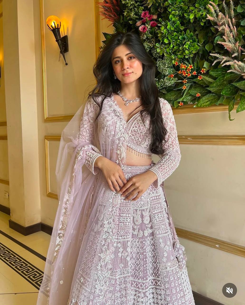 Engagement Wear Lavender Color Net Lehenga With Resham Thread And Sequins Work Designer Lehenga Choli