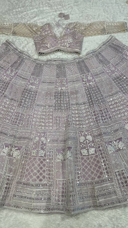 Engagement Wear Lavender Color Net Lehenga With Resham Thread And Sequins Work Designer Lehenga Choli