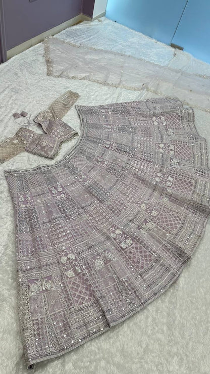 Engagement Wear Lavender Color Net Lehenga With Resham Thread And Sequins Work Designer Lehenga Choli