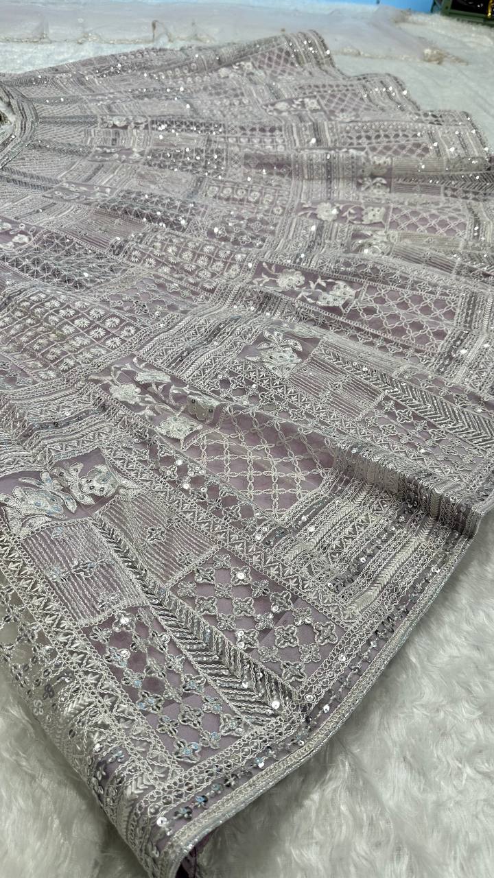 Engagement Wear Lavender Color Net Lehenga With Resham Thread And Sequins Work Designer Lehenga Choli