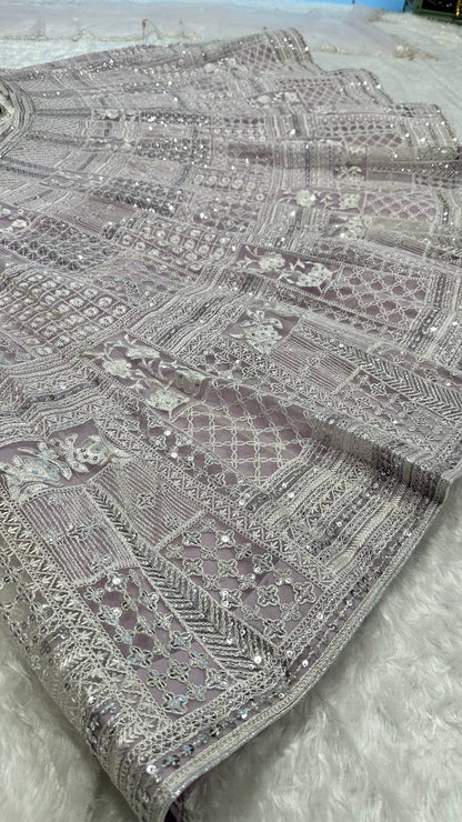 Engagement Wear Lavender Color Net Lehenga With Resham Thread And Sequins Work Designer Lehenga Choli