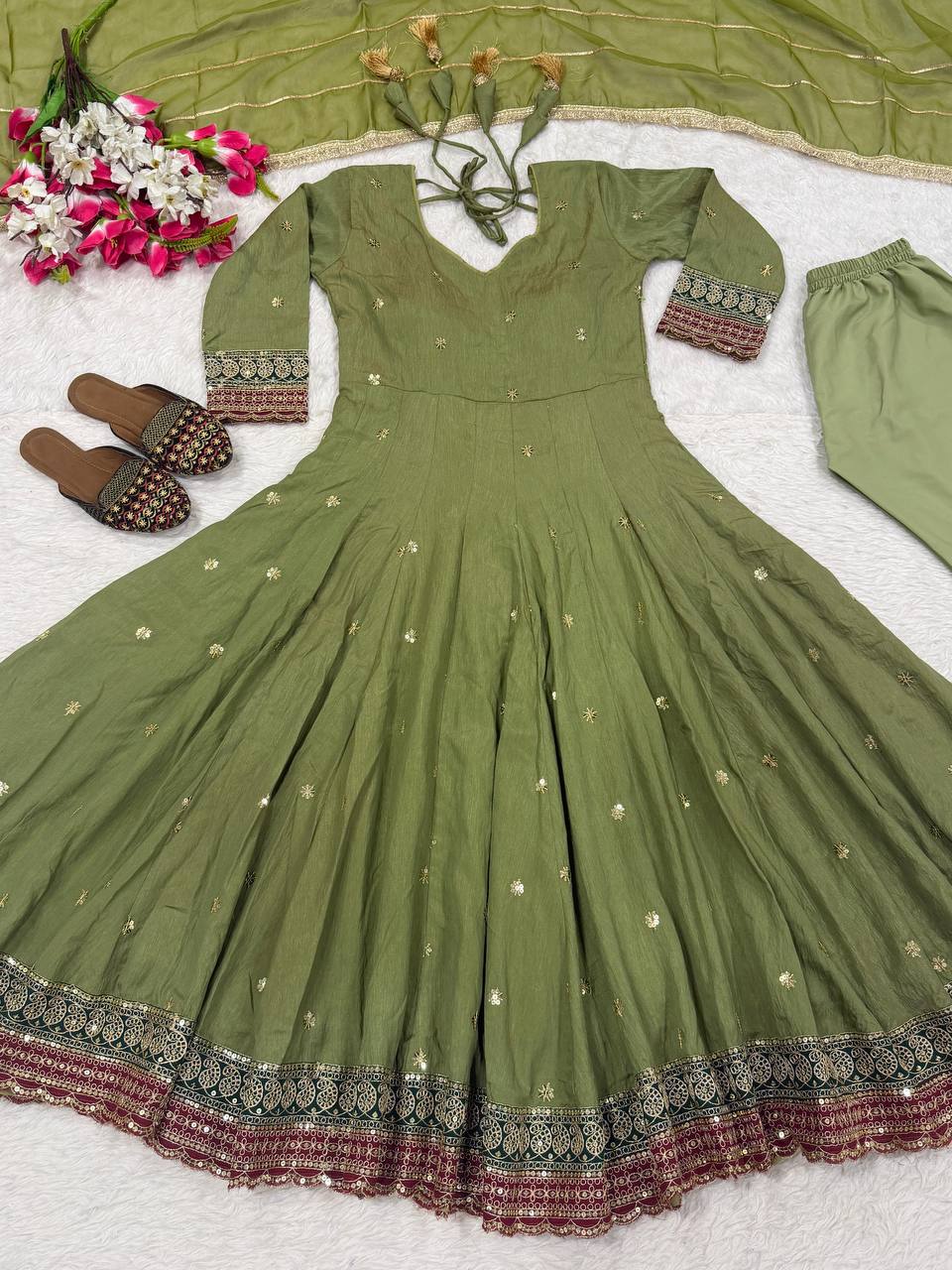 Wedding Wear Green Color Sequence Embroidered Anarkali Suit