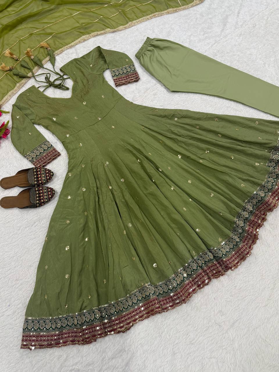 Wedding Wear Green Color Sequence Embroidered Anarkali Suit