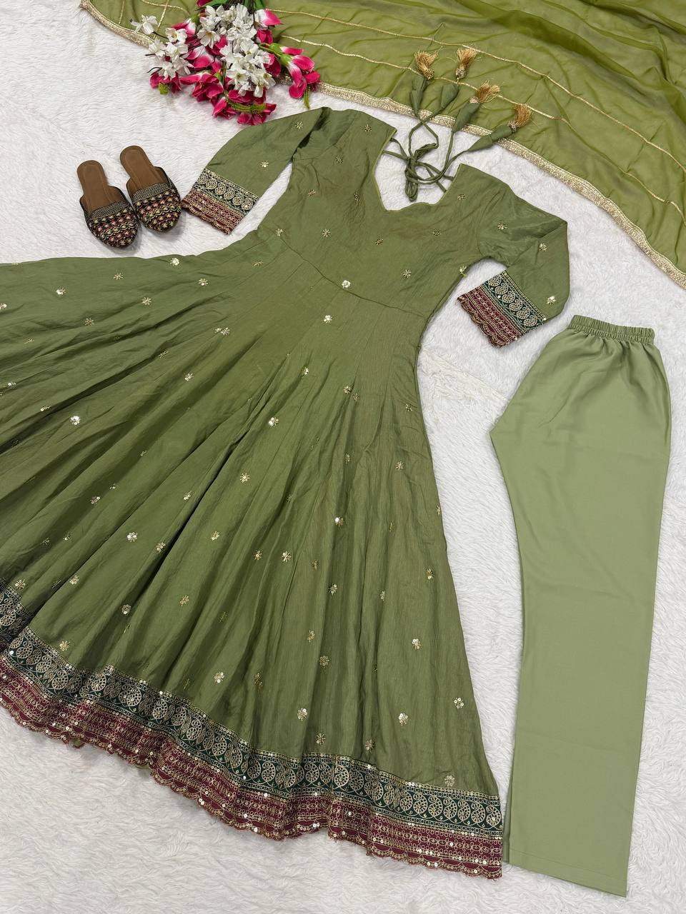 Wedding Wear Green Color Sequence Embroidered Anarkali Suit