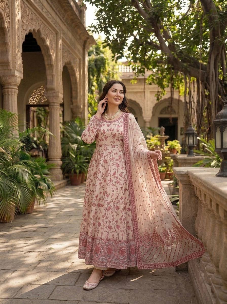 Wonderful Pink Color Silk Sequin Work Anarkali Gown Set