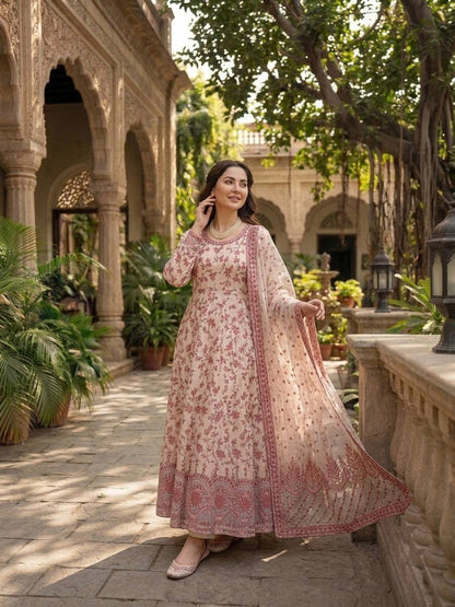 Wonderful Pink Color Silk Sequin Work Anarkali Gown Set