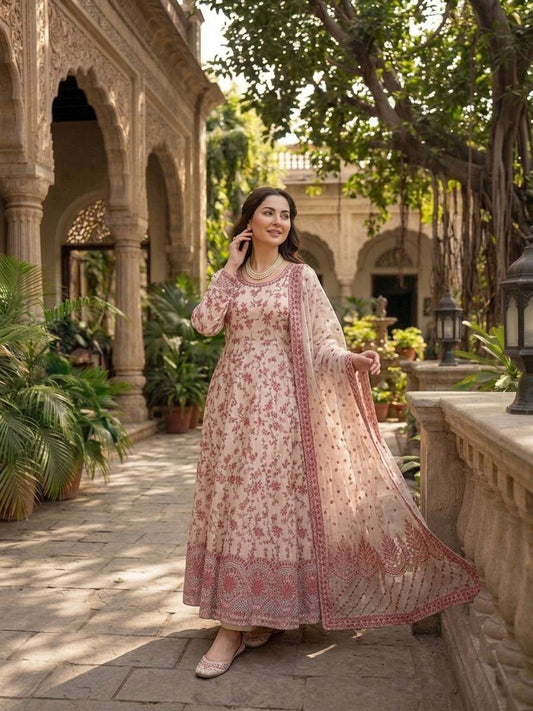 Wonderful Pink Color Silk Sequin Work Anarkali Gown Set