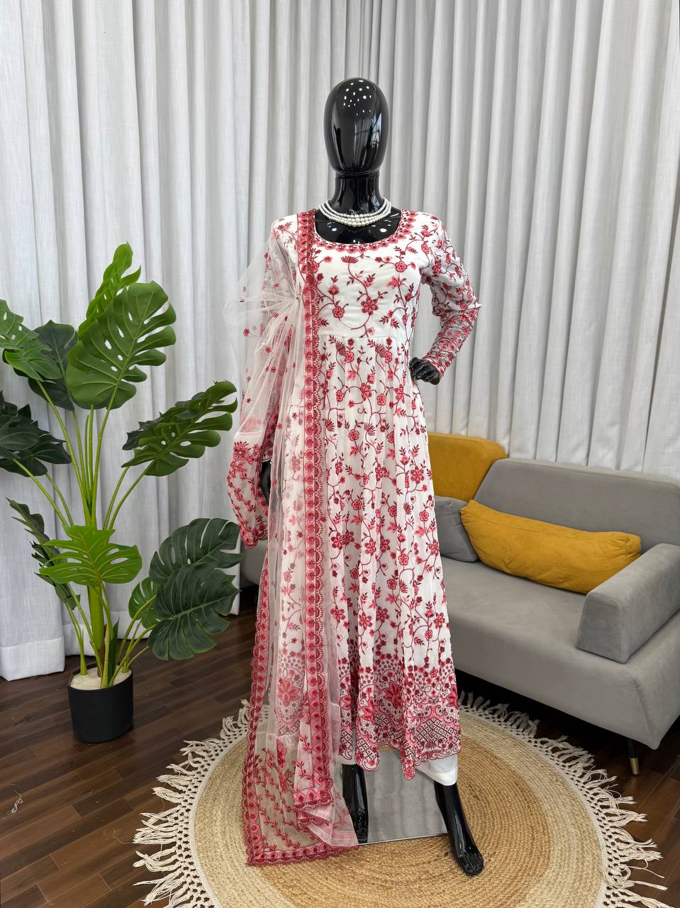 Wonderful Pink Color Silk Sequin Work Anarkali Gown Set