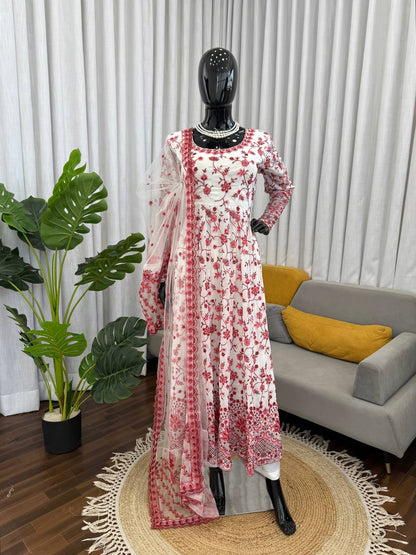 Wonderful Pink Color Silk Sequin Work Anarkali Gown Set