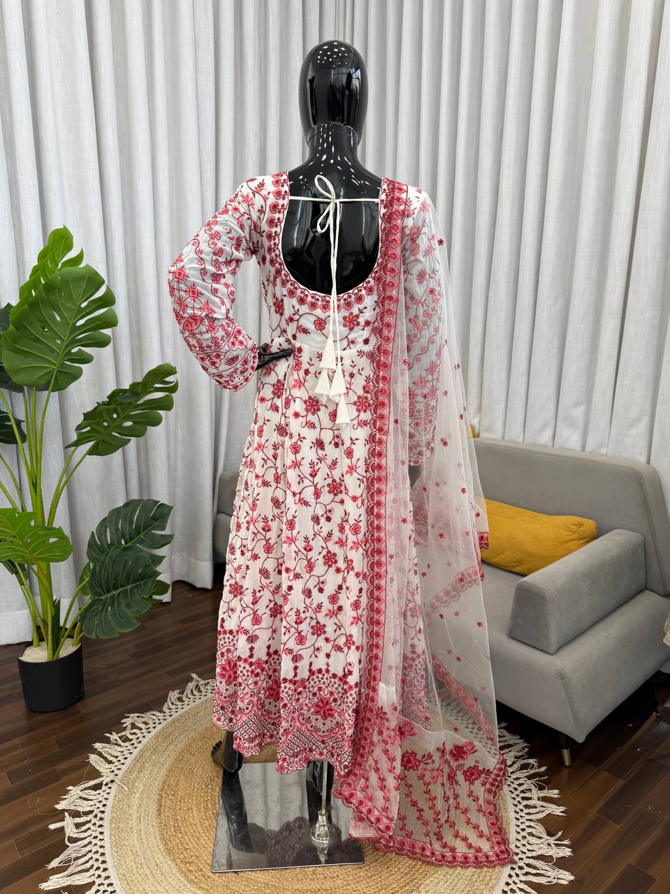 Wonderful Pink Color Silk Sequin Work Anarkali Gown Set