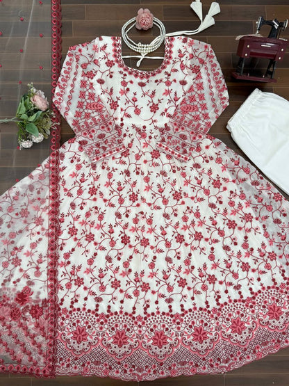 Wonderful Pink Color Silk Sequin Work Anarkali Gown Set