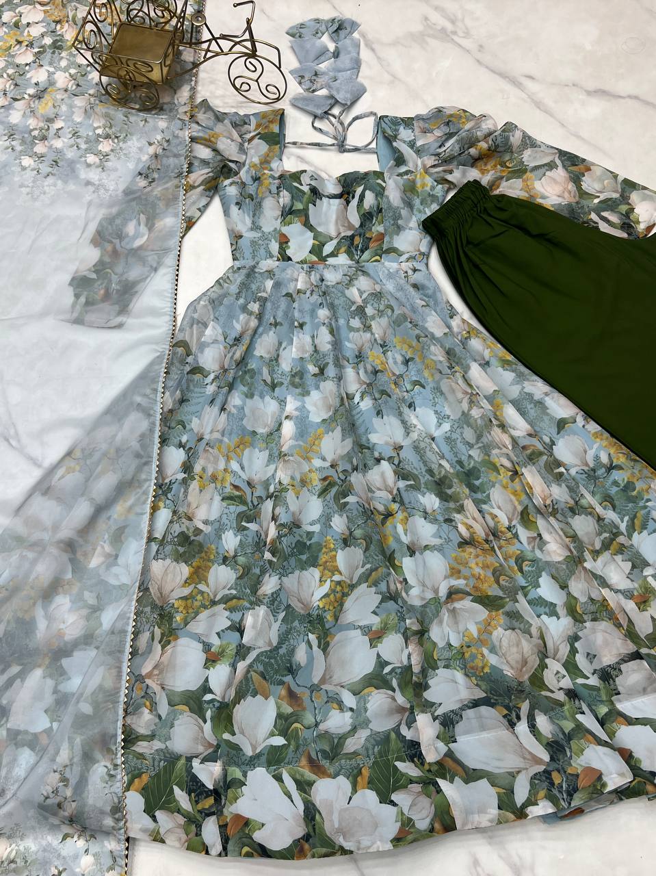 Function Wear Multi Color Heavy Pure Soft Organza Silk With Floral Printed Designer Anarkali Gown