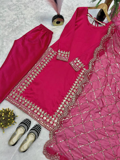 Delightful Pink Color Sequins Embroidered Pakistani Style Salwar Suit
