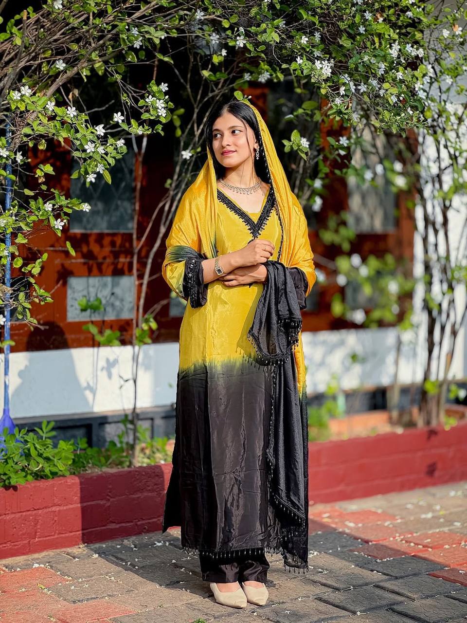 Admiring Yellow Color Embroidery Beads Work Salwar Suit