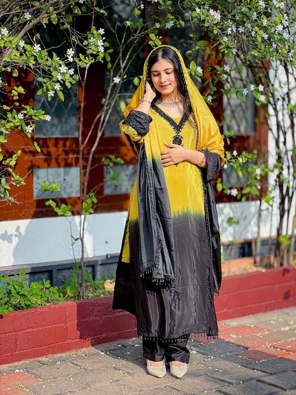 Admiring Yellow Color Embroidery Beads Work Salwar Suit