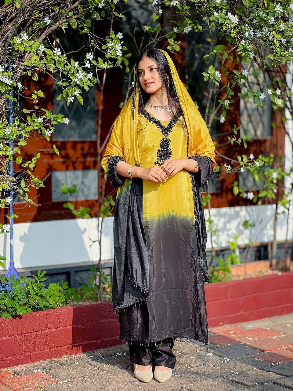 Admiring Yellow Color Embroidery Beads Work Salwar Suit