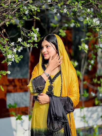 Admiring Yellow Color Embroidery Beads Work Salwar Suit