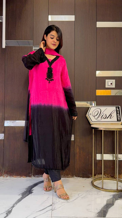 Unique Pink Color Embroidery Beads Work Full Sleeves Salwar Suit