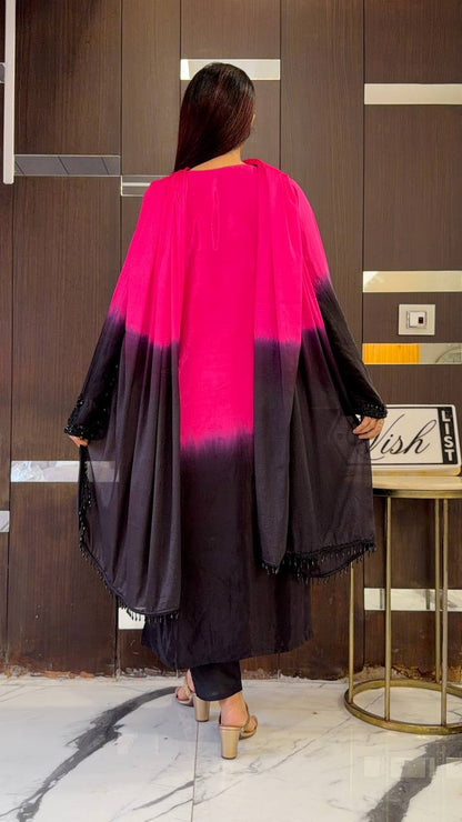 Unique Pink Color Embroidery Beads Work Full Sleeves Salwar Suit