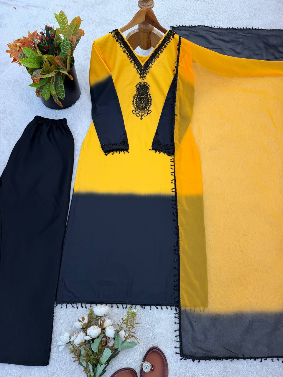 Admiring Yellow Color Embroidery Beads Work Salwar Suit