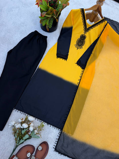 Admiring Yellow Color Embroidery Beads Work Salwar Suit
