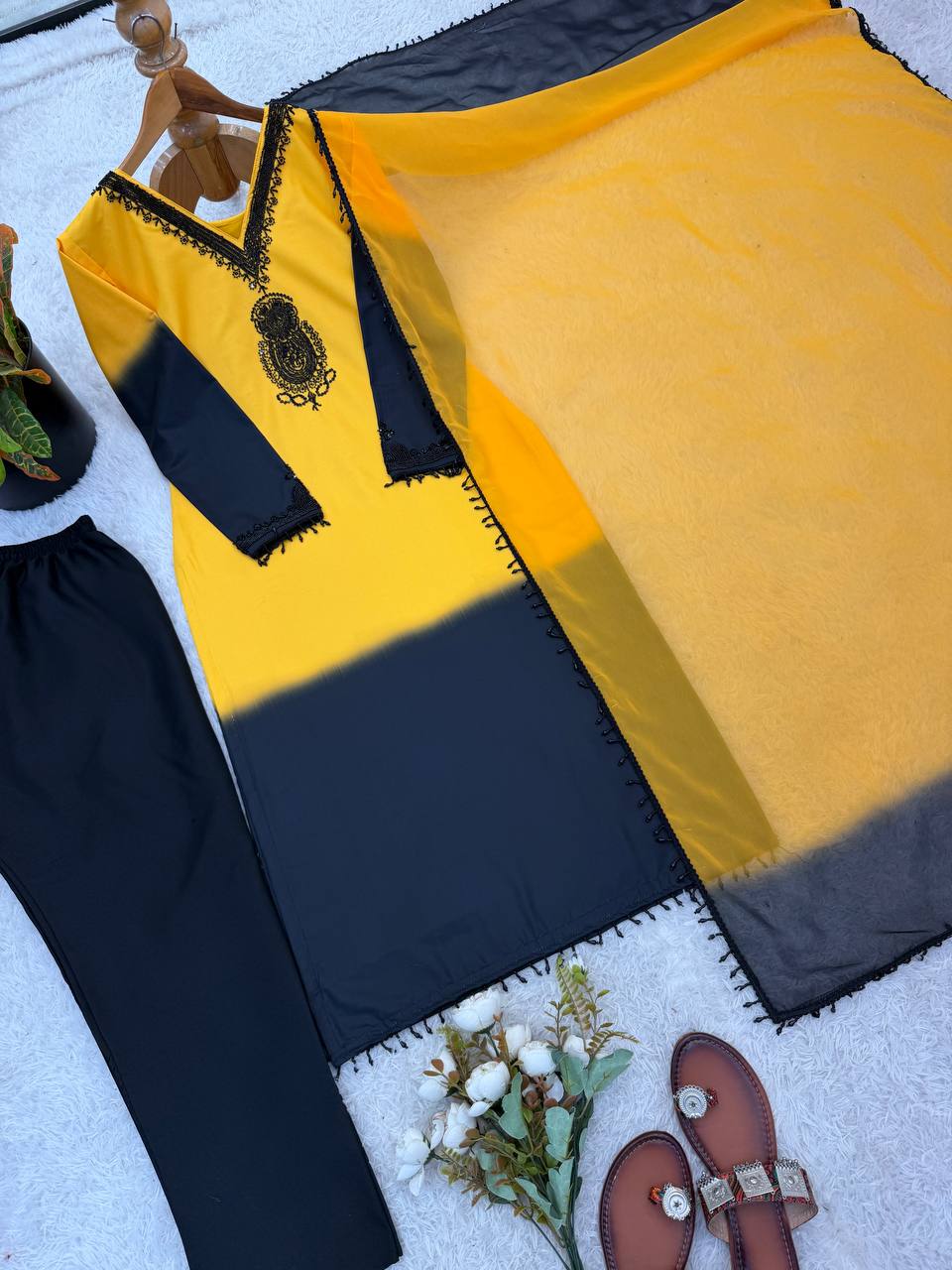 Admiring Yellow Color Embroidery Beads Work Salwar Suit