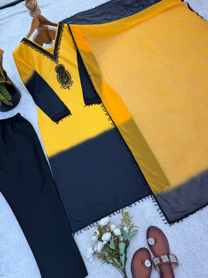 Admiring Yellow Color Embroidery Beads Work Salwar Suit